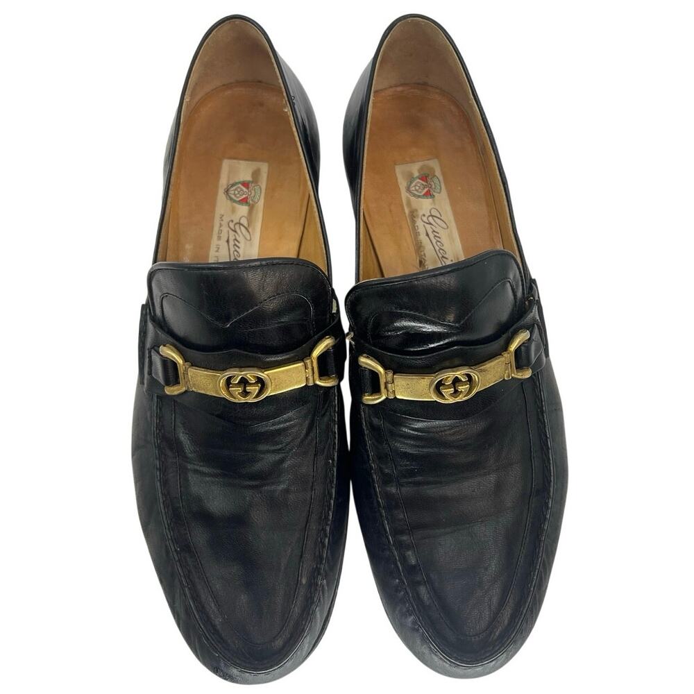 Vintage Y2K Gucci Black Leather Horsebit Loafers Italy w/ Dust Bag - Men’s 7.5 - Picture 6 of 14